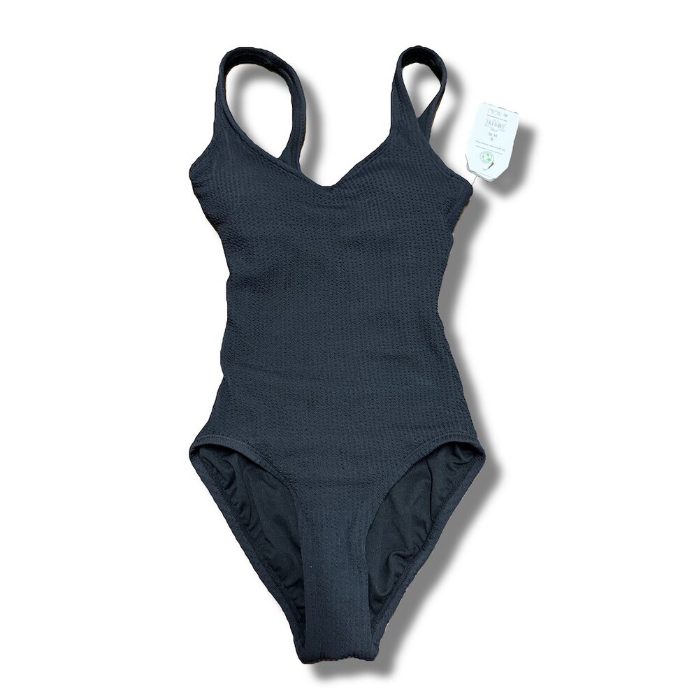 Time and Tru One-Piece Swimsuit Womens Size S Black Textured Full Coverage